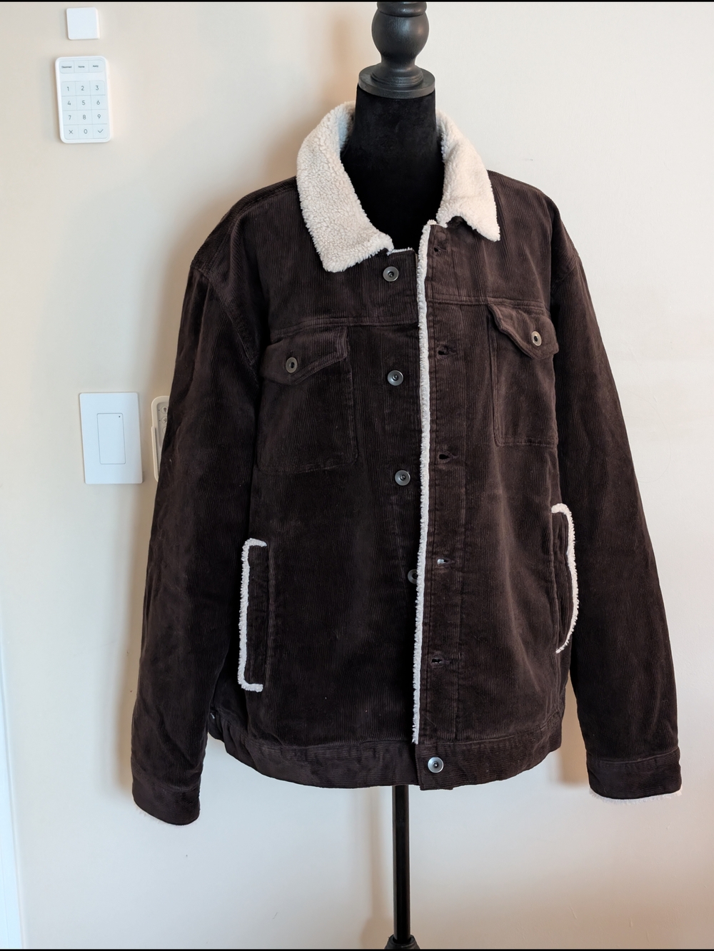 NWT Mens Quince Dark Brown Sherpa-Trim Corduroy Trucker Jacket XL